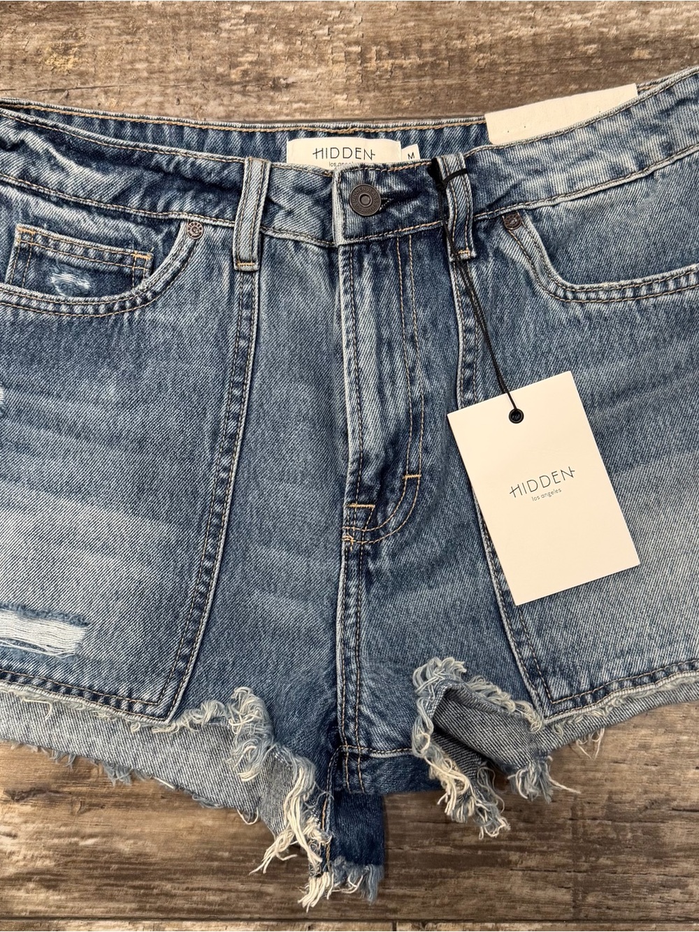 HIDDEN High-Rise Distressed Light Blue Denim Shorts SIZE M (28)